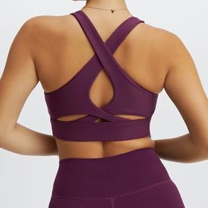 Fabletics Deep Plum Crossover Back Sports Bra